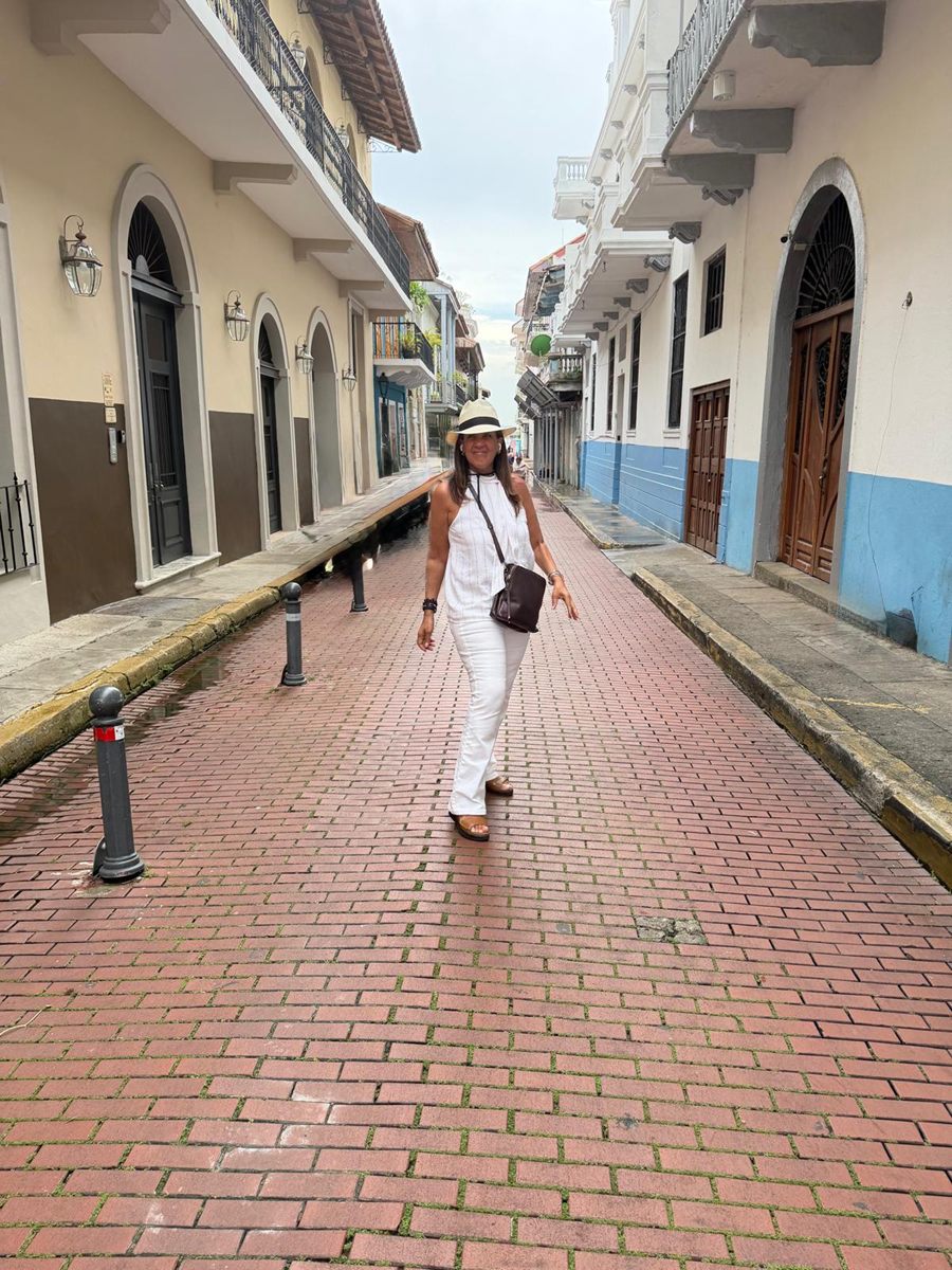 Member strolling a cobblestone street in Casco Viejo