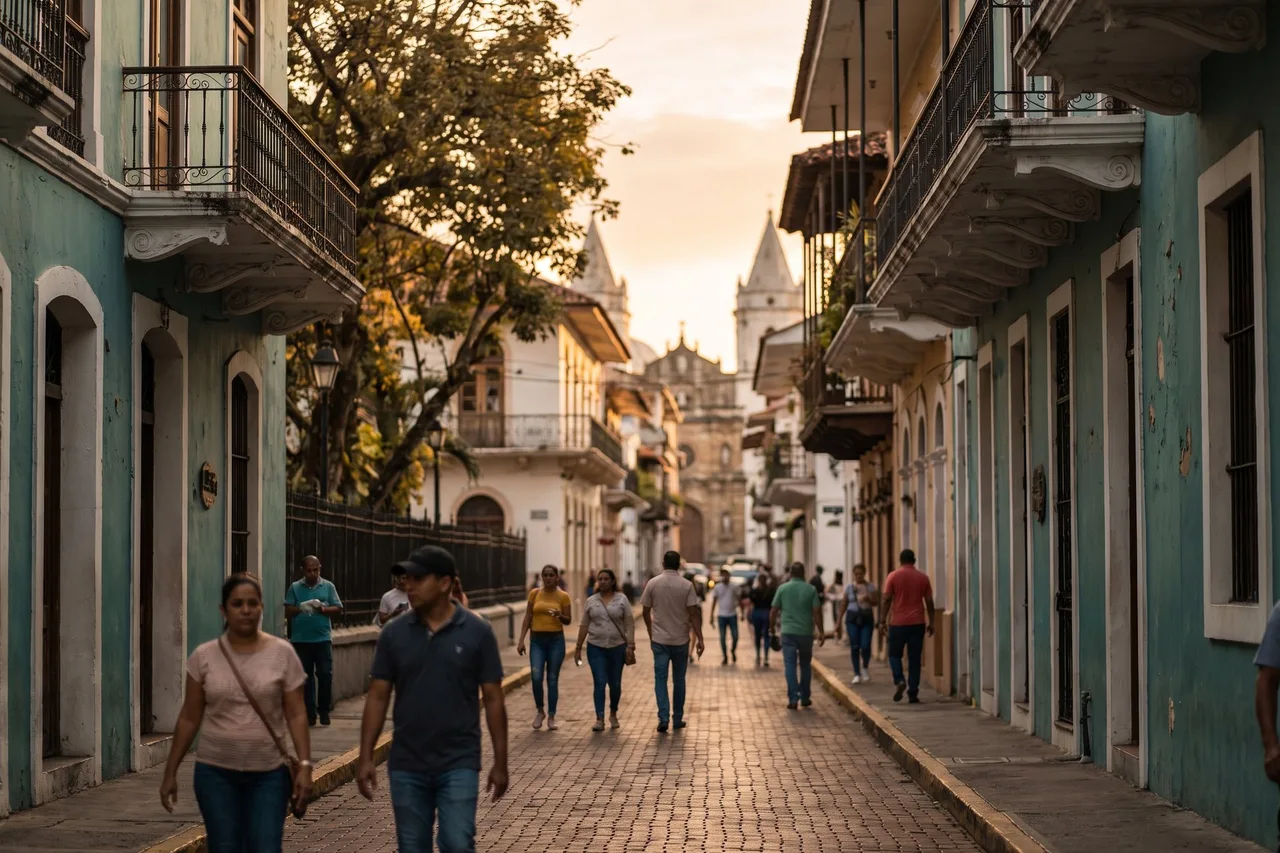 Casco Viejo, Panama City — colonial facades of the historic quarter at golden hour